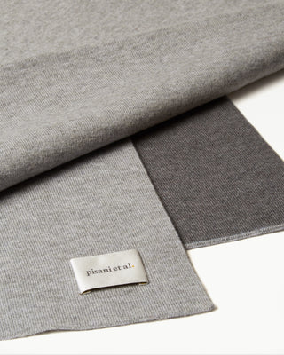 detailed view of the grey double faced veritas wool blanket|light