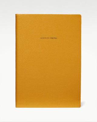 front view of the yellow octavo leather bound journal|light
