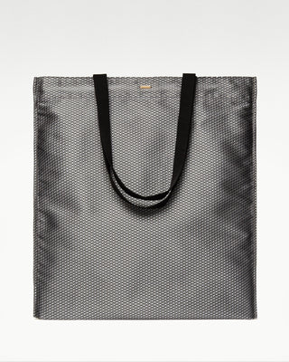 front view of the grey aldine silk shopper bag|light