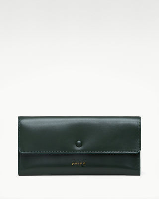 front view of the green leather bella double wallet|light