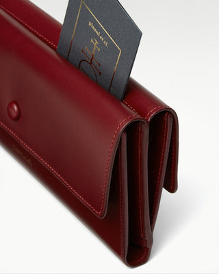 detailed view of the red leather bella double wallet|light