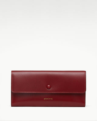 front view of the red leather bella double wallet|light