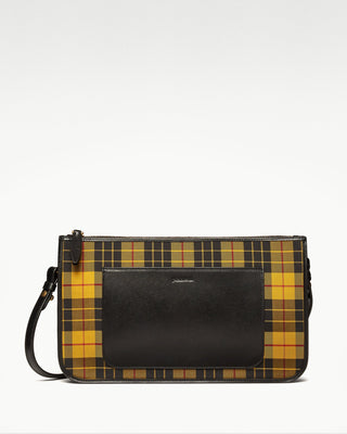 front view of the yellow lightweight bembino silk and leather satchel bag|light
