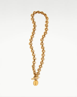 front view of the gold plated brass bembo egg necklace|light