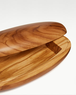 open view of the natural olive wood griffo treasure jewelry box|light