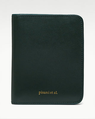front view of the green luca leather bi fold wallet|light