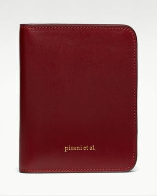 front view of the red luca leather bi fold wallet|light
