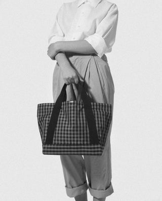 holding the pietro silk tote with zippered pouch|light
