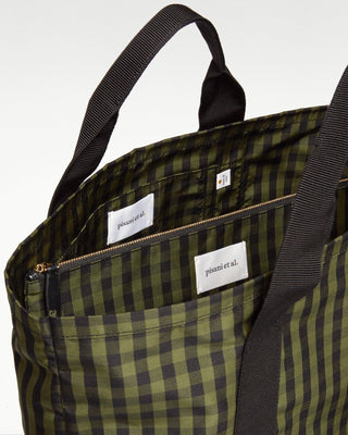 open view of the green pietro silk tote with zippered pouch|light