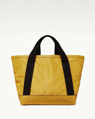front view of the yellow pietro silk tote with zippered pouch|light