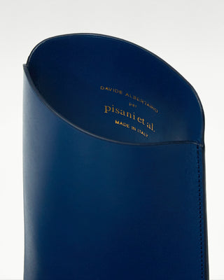 inside view of the blue poeta leather eyeglass case|light