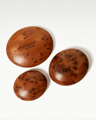 top view of the natural root wood vitae massage stones|light