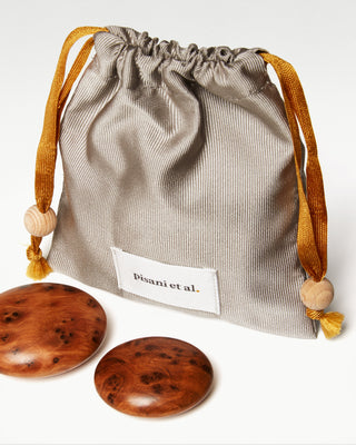 natural root wood vitae massage stones and their silk bag|light