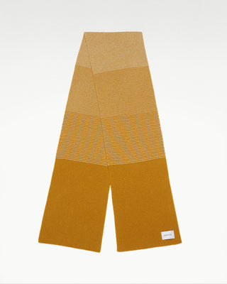 full view of the yellow pure cashmere striped anni scarf|light