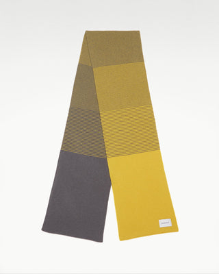 full view of the yellow pure cashmere striped jo scarf|light