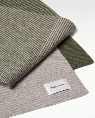 detailed view of the green pure cashmere striped jo scarf|light