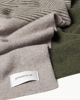 fabric view of the green pure cashmere striped jo scarf|light